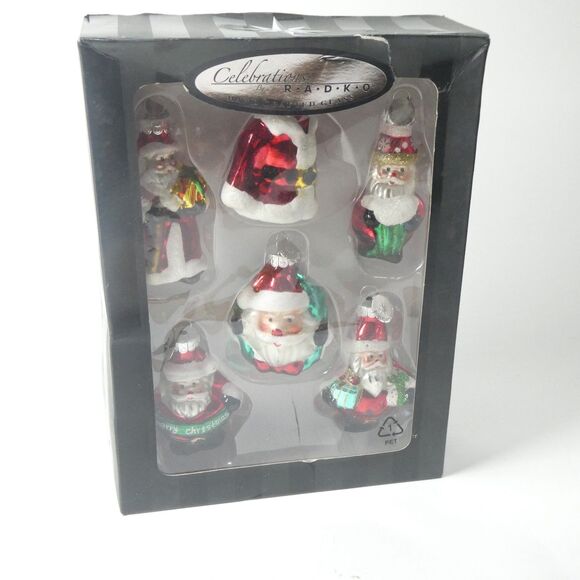 Celebrations by Radko - Set of 6 Blown Glass Christmas Ornaments Santa Claus - Picture 1 of 8